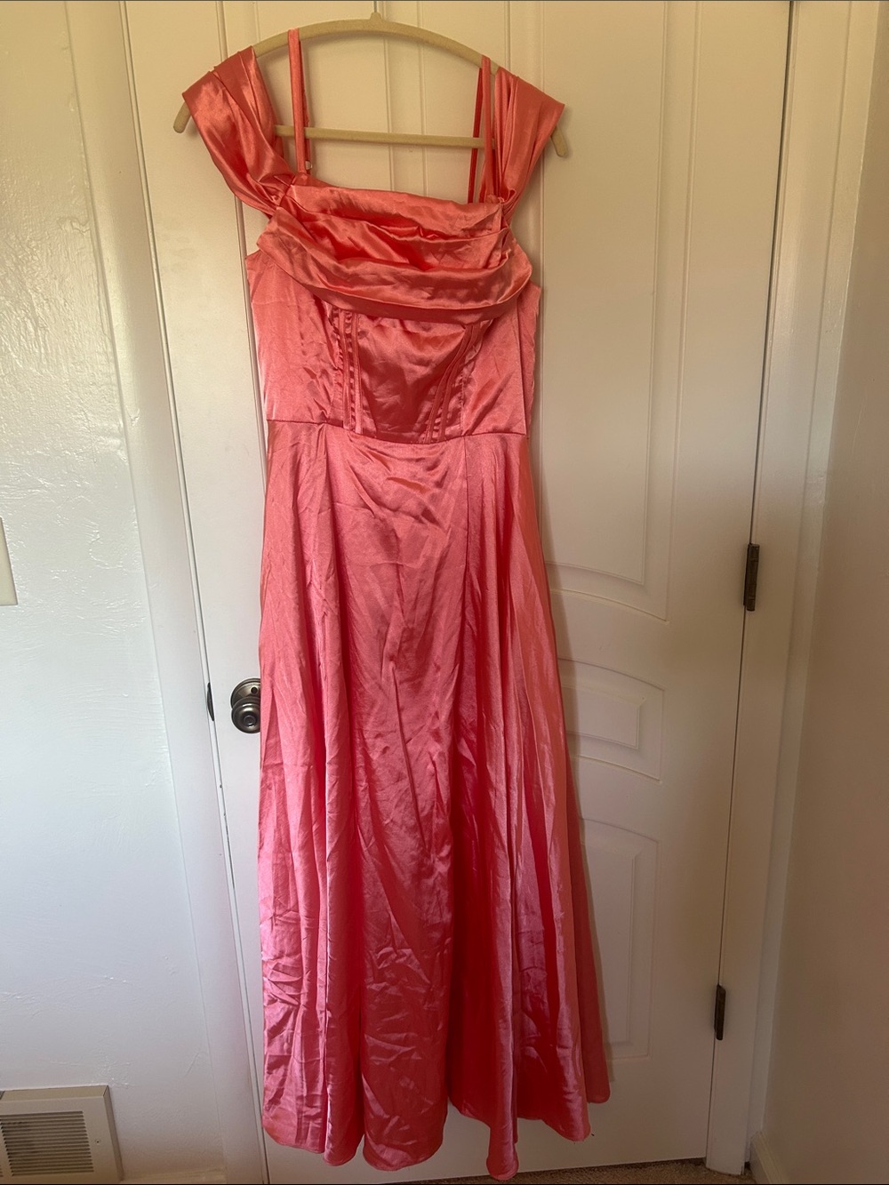 Coral Pink Satin A-Line Evening Dress